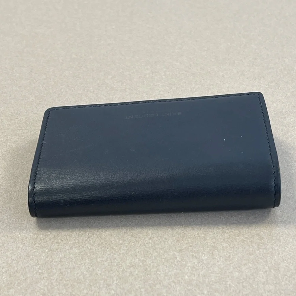 Saint Laurent 6 Row Navy Leather Key Case - Preowned